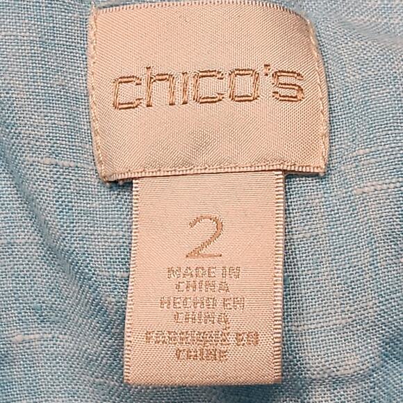 Chico's Linen Shirt Womens Large Size 2 Blue Sleeveless Button Front Tunic Lined - Picture 9 of 12